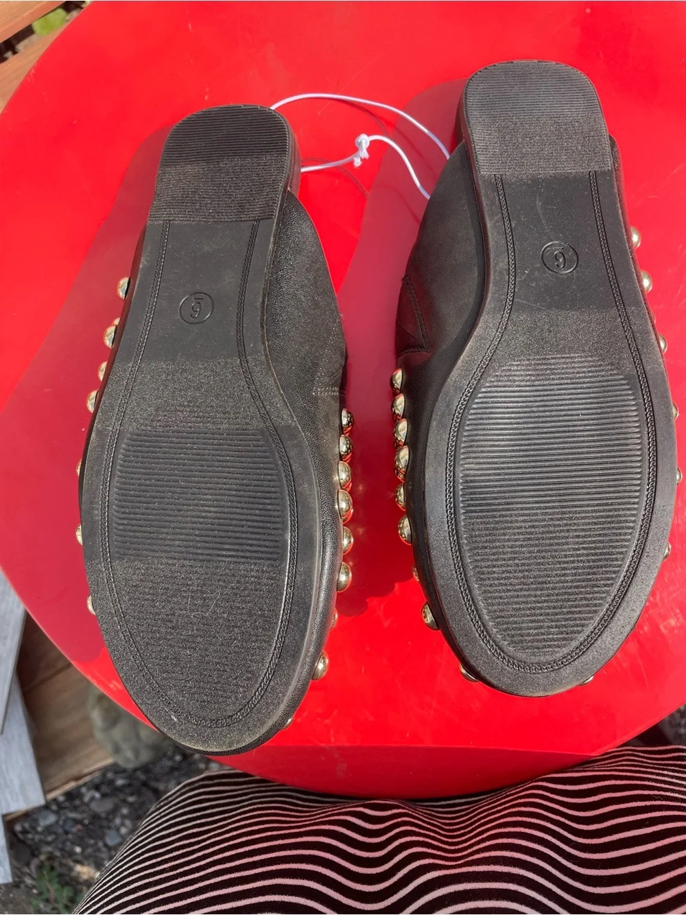 a new day Black Mule Slides with Gold Studs